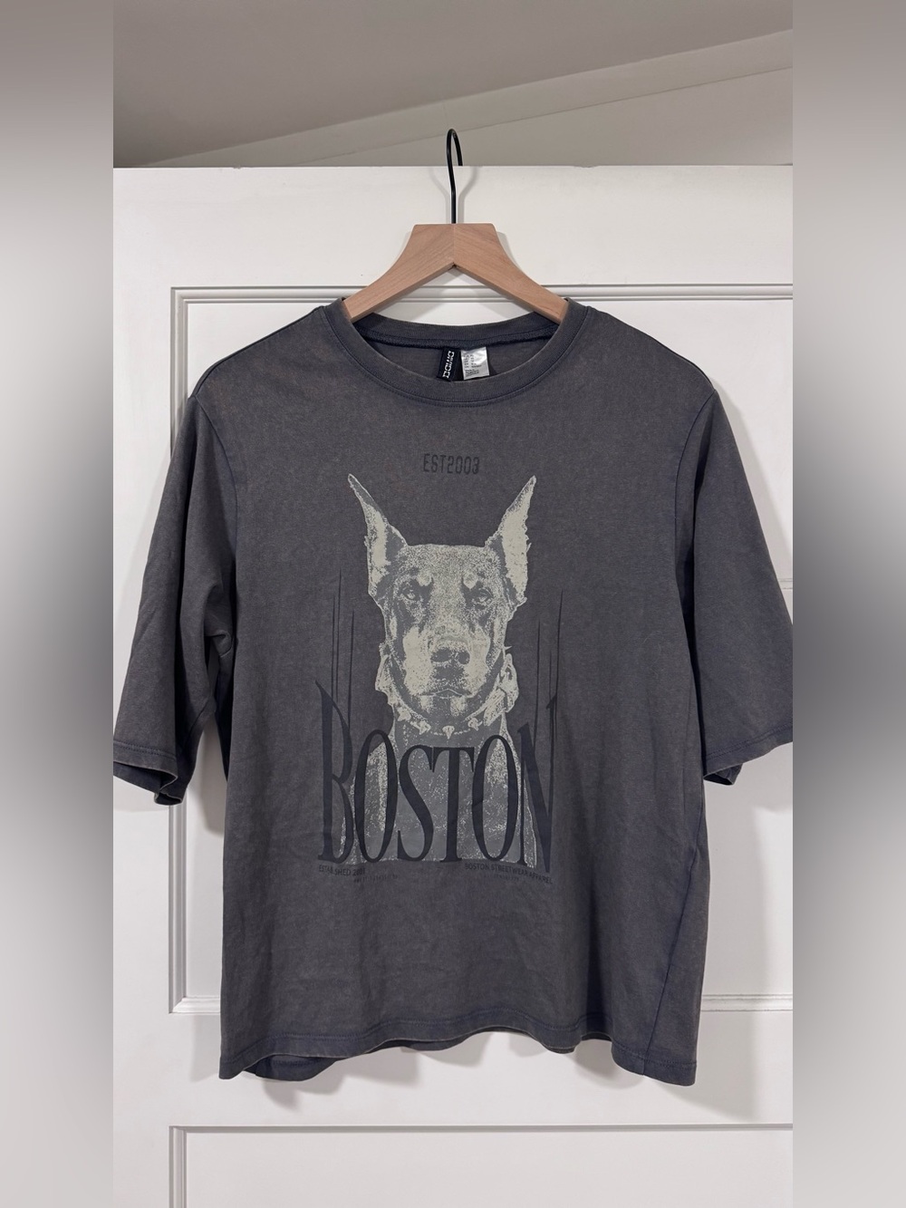 H&M Charcoal Boston Dog Graphic Tee